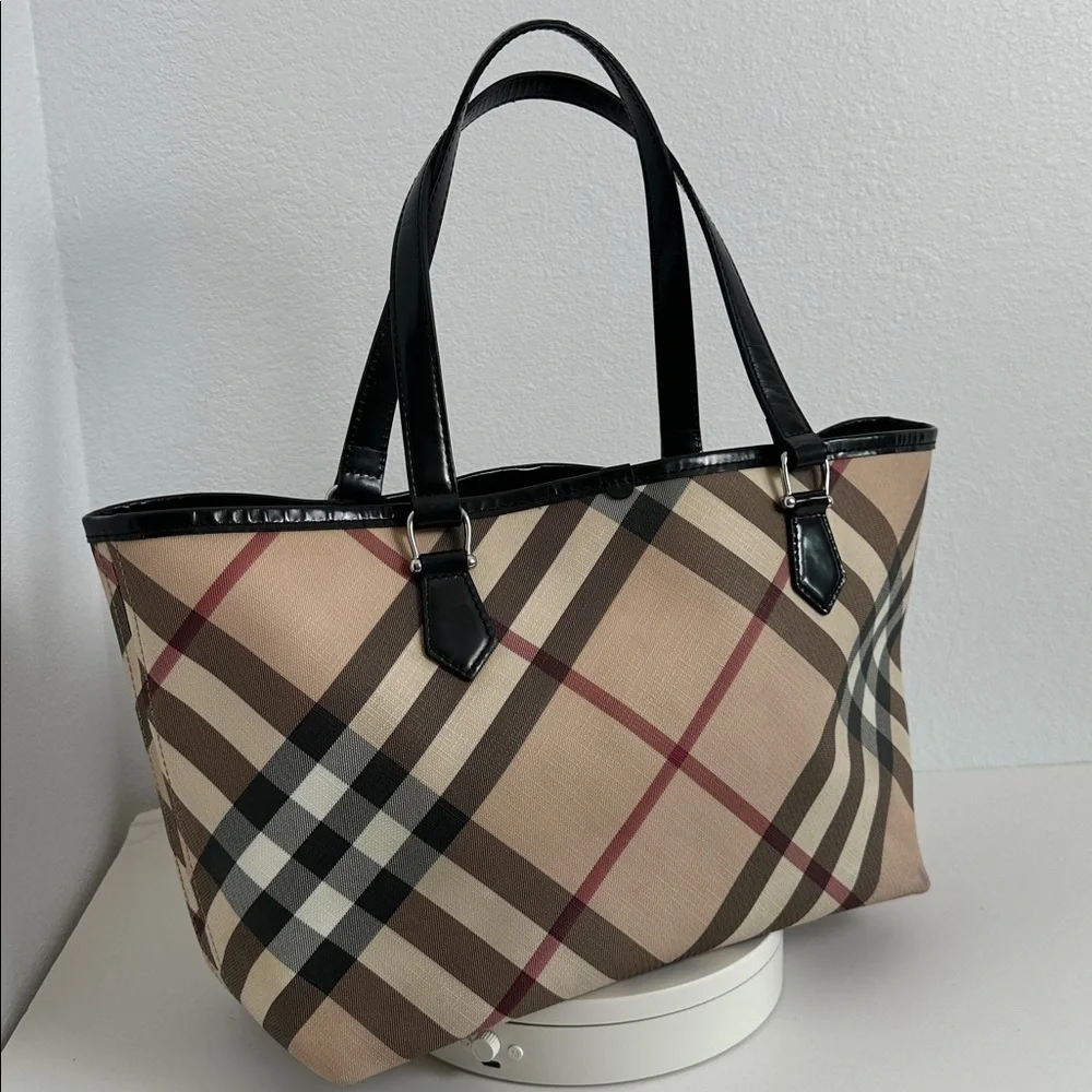 💯Authentic BURBERRY NOVA CHECK TOTE BAG LEATHER  HANDBAGS🍀